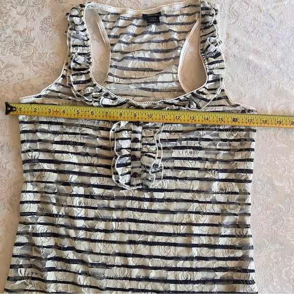 Vanity Sheer Lace Ruffled Tank Top White with Blue Stripes - Picture 11 of 12